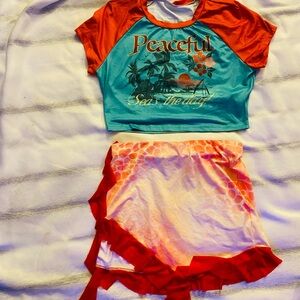 Women's Tropical Print Pajama Set - Red and Blue